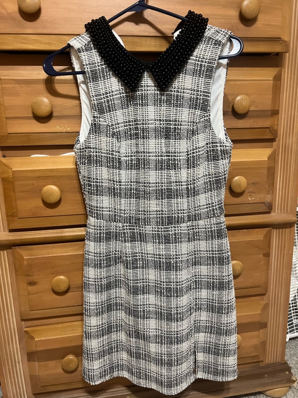 Francesca's Collections Black and White Plaid Mini Dress with Beaded Collar